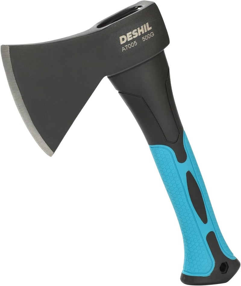 DESHIL 10” Outdoor Hatchet Forged Carbon Steel Heat Treated Hand Tool, Fiberglass Shock Reduction Handle with Anti-Slip Grip - Image 1